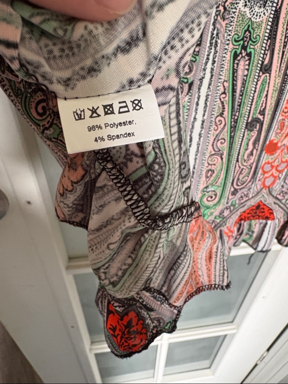 Nuggles Paisley Ruffle Tunic Top in Coral, Green & Gray - Picture 7 of 7